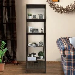 4 Shelf Wooden Ladder Bookcase with Bottom Drawer - The Urban Port White -Bookshelves Sales Shop unnamed file 2697