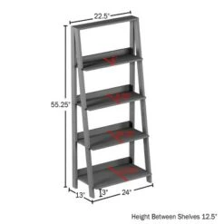 Lavish Home 4-Tier Ladder Bookshelf Freestanding Wooden Bookcase, Gray