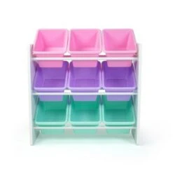 9 Bin Toy Storage Organizer with Chalkboard Side Panel White - Humble Crew