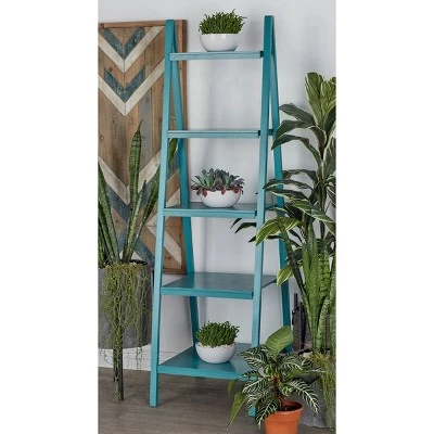 Wood Ladder Leaning Bookshelf - Olivia & May Turquoise 3 Wood Ladder Leaning Bookshelf - Olivia & May Turquoise