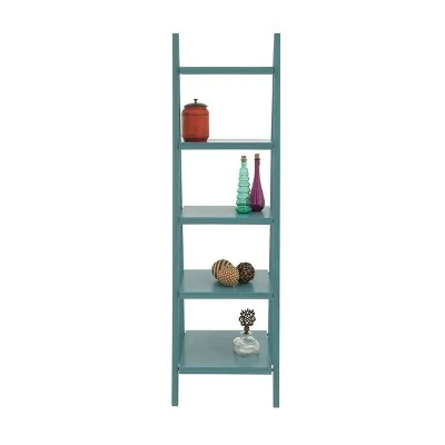 Wood Ladder Leaning Bookshelf - Olivia & May Turquoise 4 Wood Ladder Leaning Bookshelf - Olivia & May Turquoise - Image 2