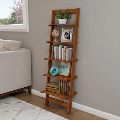 Hastings Home 5-Tier Ladder-Style Leaning Bookcase - Cherry Finish 3 Hastings Home 5-Tier Ladder-Style Leaning Bookcase - Cherry Finish