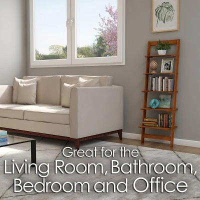 Hastings Home 5-Tier Ladder-Style Leaning Bookcase - Cherry Finish 6 Hastings Home 5-Tier Ladder-Style Leaning Bookcase - Cherry Finish - Image 4