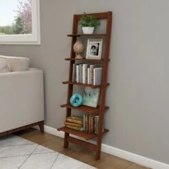Hastings Home 5-Tier Wooden Ladder-Style Bookcase - Walnut Finish