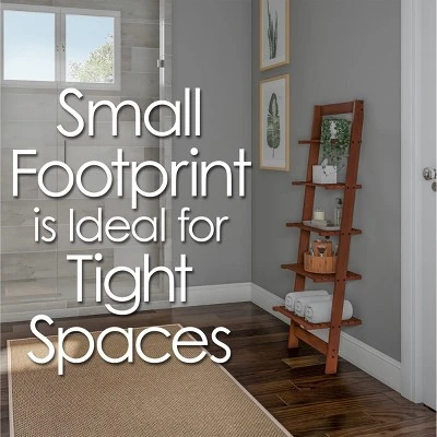 Hastings Home 5-Tier Wooden Ladder-Style Bookcase - Walnut Finish 5 Hastings Home 5-Tier Wooden Ladder-Style Bookcase - Walnut Finish - Image 3