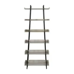 74" 6 Tier Wooden Ladder Storage Bookshelf with Metal Frame Gray/Black - The Urban Port