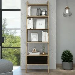 70" Aster 4 Tier Leaning Bookcase Light Wood - RST Brands