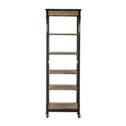 72" Wooden Bookshelf with 5 Cases and Casters Brown - Benzara