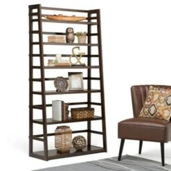 72"x36" Normandy Wide Ladder Shelf Bookshelf Brunette Brown - WyndenHall