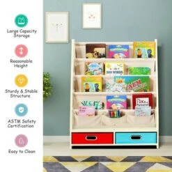 Costway Kids Book Rack Toys Organizer with 4 Sling Bookshelf & 2 Boxes EspressoBeige 16 Costway Kids Book Rack Toys Organizer with 4 Sling Bookshelf & 2 Boxes EspressoBeige -Bookshelves Sales Shop unnamed file 2975