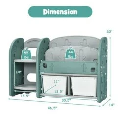 Costway Kids Toy Storage Organizer w/ 2-Tier Bookshelf & Plastic Bins
