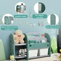 Costway Kids Toy Storage Organizer w/ 2-Tier Bookshelf & Plastic Bins -Bookshelves Sales Shop unnamed file 2987