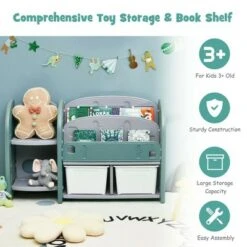 Costway Kids Toy Storage Organizer w/ 2-Tier Bookshelf & Plastic Bins -Bookshelves Sales Shop unnamed file 2988