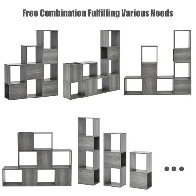 Costway Bookshelf Free Combination Bookcase Storage Organizer Display Shelf Gray 6 Costway Bookshelf Free Combination Bookcase Storage Organizer Display Shelf Gray - Image 4
