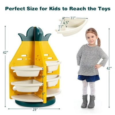 Costway Kids Toy Storage Organizer 360° Revolving Pineapple Shelf w/Plastic Bins 3 Costway Kids Toy Storage Organizer 360° Revolving Pineapple Shelf w/Plastic Bins
