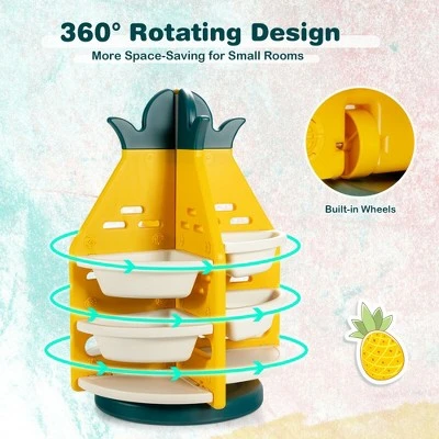 Costway Kids Toy Storage Organizer 360° Revolving Pineapple Shelf w/Plastic Bins 6 Costway Kids Toy Storage Organizer 360° Revolving Pineapple Shelf w/Plastic Bins - Image 4