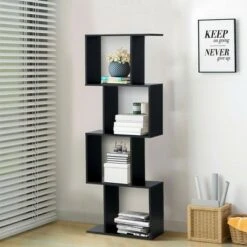 Costway 4-tier S-Shaped Bookcase Free Standing Storage Rack Wooden Display Decor Black 13 Costway 4-tier S-Shaped Bookcase Free Standing Storage Rack Wooden Display Decor Black -Bookshelves Sales Shop unnamed file 3045