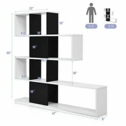 Costway 5-Tier Bookshelf Corner Ladder Bookcase Display Storage Rack Black White