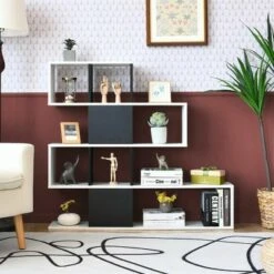 Costway 5-Tier Bookshelf Corner Ladder Bookcase Display Storage Rack Black White -Bookshelves Sales Shop unnamed file 3108