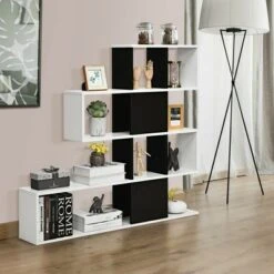 Costway 5-Tier Bookshelf Corner Ladder Bookcase Display Storage Rack Black White -Bookshelves Sales Shop unnamed file 3109