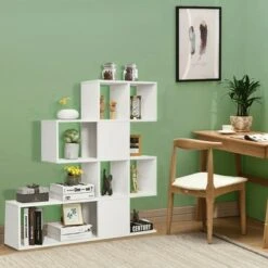 Costway 5-Tier Bookshelf Corner Ladder Bookcase Display Storage Rack White -Bookshelves Sales Shop unnamed file 3125