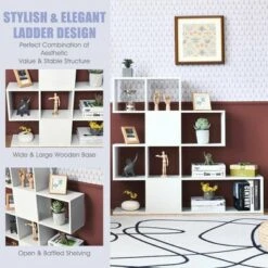 Costway 5-Tier Bookshelf Corner Ladder Bookcase Display Storage Rack White -Bookshelves Sales Shop unnamed file 3126
