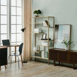 72" Marmo Large 5 Tier Display Shelf Faux Marble/Brass - Teamson Home -Bookshelves Sales Shop unnamed file 3154