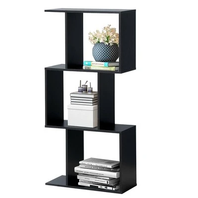 Costway 3-tier S-Shaped Bookcase Free Standing Storage Rack Wooden Display Decor Black 7 Costway 3-tier S-Shaped Bookcase Free Standing Storage Rack Wooden Display Decor Black - Image 5