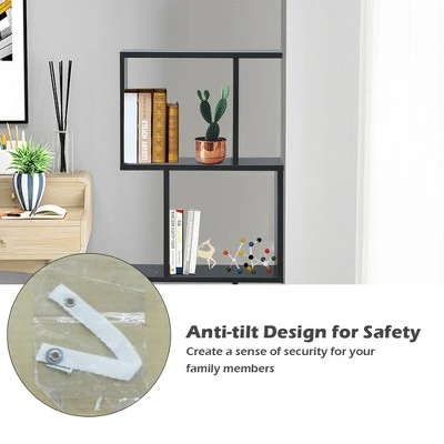 Costway 3-tier S-Shaped Bookcase Free Standing Storage Rack Wooden Display Decor Black 10 Costway 3-tier S-Shaped Bookcase Free Standing Storage Rack Wooden Display Decor Black - Image 8