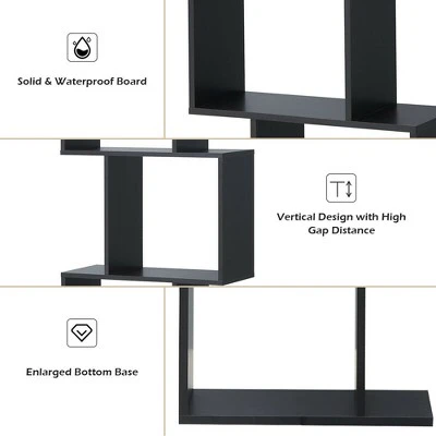Costway 3-tier S-Shaped Bookcase Free Standing Storage Rack Wooden Display Decor Black 11 Costway 3-tier S-Shaped Bookcase Free Standing Storage Rack Wooden Display Decor Black - Image 9
