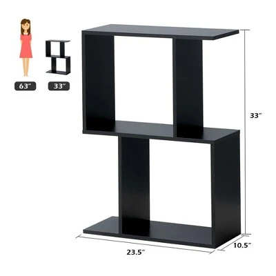 Costway 2-tier S-Shaped Bookcase Free Standing Storage Rack Wooden Display Decor Black 3 Costway 2-tier S-Shaped Bookcase Free Standing Storage Rack Wooden Display Decor Black