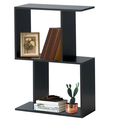 Costway 2-tier S-Shaped Bookcase Free Standing Storage Rack Wooden Display Decor Black 5 Costway 2-tier S-Shaped Bookcase Free Standing Storage Rack Wooden Display Decor Black - Image 3