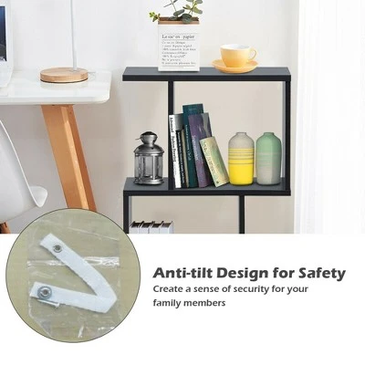 Costway 2-tier S-Shaped Bookcase Free Standing Storage Rack Wooden Display Decor Black 10 Costway 2-tier S-Shaped Bookcase Free Standing Storage Rack Wooden Display Decor Black - Image 8