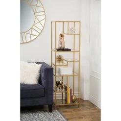 62" Rowledge Gold Glass Book Shelf Gold - Abbyson Living -Bookshelves Sales Shop unnamed file 3253