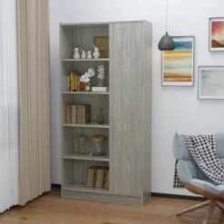 Amelia 64.8" Mid Century Bookcase - Christopher Knight Home Grey Oak