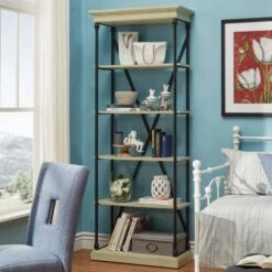84" Belvidere 5 Shelf Narrow Bookshelf - Inspire Q Ivory White
