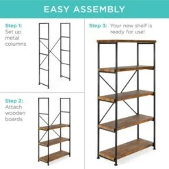Best Choice Products 5-Tier Rustic Industrial Bookshelf Display Décor Accent w/ Metal Frame, Wood Shelves -Bookshelves Sales Shop unnamed file 3415