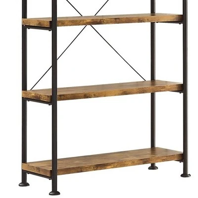 Coaster Furniture Barritt Collection 5 Shelf Durable Heavy Duty Steel Metal 63 inch Bookcase Shelf, Antique Nutmeg Finish with Black Metal Frame 4 Coaster Furniture Barritt Collection 5 Shelf Durable Heavy Duty Steel Metal 63 inch Bookcase Shelf, Antique Nutmeg Finish with Black Metal Frame - Image 2