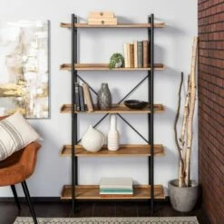 68" 5 Tray Shelf Urban Pipe X Back Bookshelf - Saracina Home Driftwood
