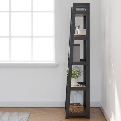 67" Annabelle 5 Tier Ladder Bookcase - Brookside Home Black/white 5 67" Annabelle 5 Tier Ladder Bookcase - Brookside Home Black/white - Image 3