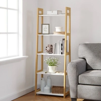 67" Annabelle 5 Tier Ladder Bookcase - Brookside Home Black/white 10 67" Annabelle 5 Tier Ladder Bookcase - Brookside Home Black/white - Image 8