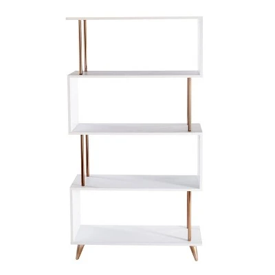 60.5" Bucklon Assymetrical Etagere White/Champagne - Aiden Lane 3 60.5" Bucklon Assymetrical Etagere White/Champagne - Aiden Lane