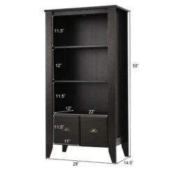 Costway 3 Shelf Bookcase Bookshelf Adjustable Shelves Antique Organizer Furni W/2 Drawer