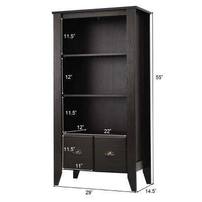 Costway 3 Shelf Bookcase Bookshelf Adjustable Shelves Antique Organizer Furni W/2 Drawer 3 Costway 3 Shelf Bookcase Bookshelf Adjustable Shelves Antique Organizer Furni W/2 Drawer