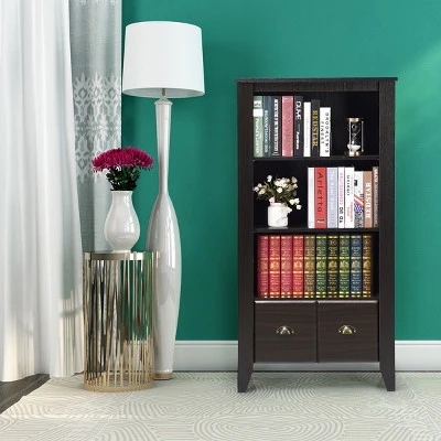 Costway 3 Shelf Bookcase Bookshelf Adjustable Shelves Antique Organizer Furni W/2 Drawer 5 Costway 3 Shelf Bookcase Bookshelf Adjustable Shelves Antique Organizer Furni W/2 Drawer - Image 3