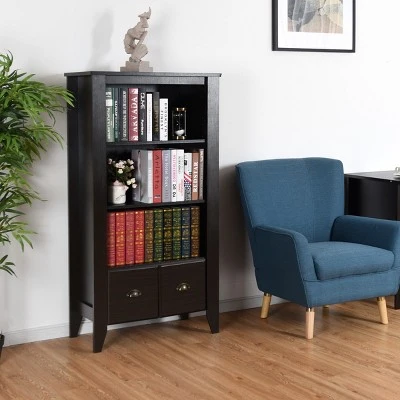 Costway 3 Shelf Bookcase Bookshelf Adjustable Shelves Antique Organizer Furni W/2 Drawer 9 Costway 3 Shelf Bookcase Bookshelf Adjustable Shelves Antique Organizer Furni W/2 Drawer - Image 7