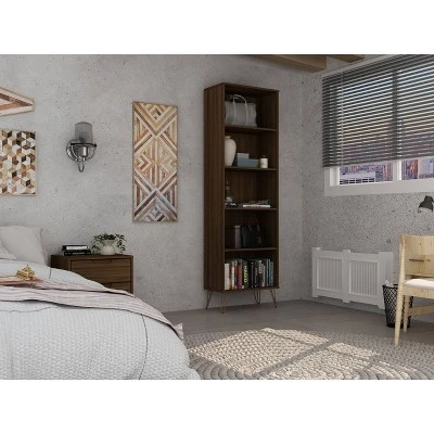 Rockefeller 5 Shelf Bookcase - Manhattan Comfort Brown 5 Rockefeller 5 Shelf Bookcase - Manhattan Comfort Brown - Image 3