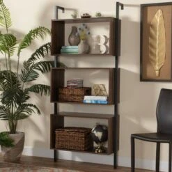 Aldis Wood and Metal 3 Tier Display Shelf Brown/Black - Baxton Studio -Bookshelves Sales Shop unnamed file 3794