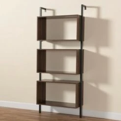 Aldis Wood and Metal 3 Tier Display Shelf Brown/Black - Baxton Studio -Bookshelves Sales Shop unnamed file 3795