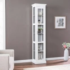 77.25" Metmit Tall Curio with Glass Door - Aiden Lane Gray